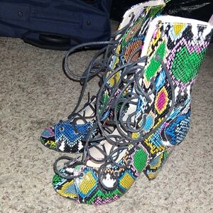 Lace-Up Multicolor Snake-Print Women’s Ankle Boots